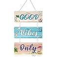 Hotop Beach Sign Decor Hanging Sea Decorations Starfish Wall Decoration Beach Plaque Door Wall Plaque Decor Sign with Seahorse and Scallop for Decoration(Elegant Style)