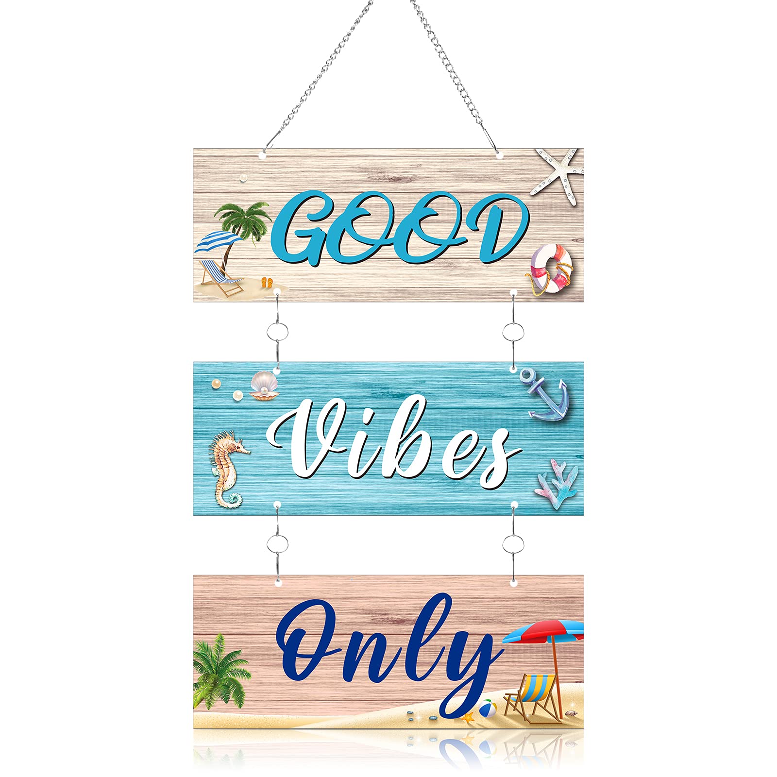 Hotop Beach Sign Decor Hanging Sea Decorations Starfish Wall Decoration Beach Plaque Door Wall Plaque Decor Sign with Seahorse and Scallop for Decoration(Elegant Style)