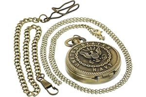 FOBTIME Bronze Vintage Brass Antique Case Pocket Watch Fob Watch for Men Women with 1 PC Necklace Chain 1 PC Clip Key Rib Chain