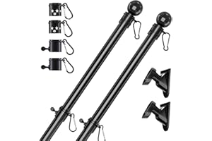 YeYeBest Flag Pole, 6 FT-2PACK Flag Pole Kit for House, 2 No-Tangle Rings Clips, Flag Holder Bracket, Stainless Steel, Black