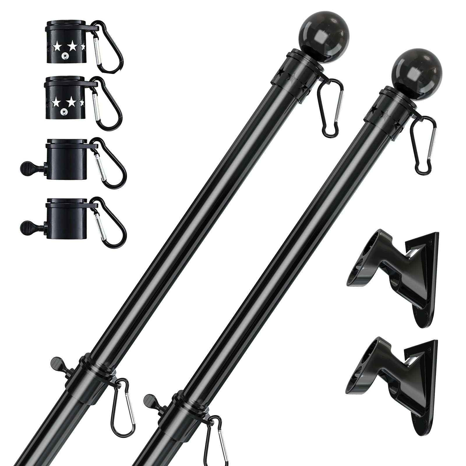 YeYeBest Flag Pole, 6 FT-2PACK Flag Pole Kit for House, 2 No-Tangle Rings Clips, Flag Holder Bracket, Stainless Steel, Black Image YeYeBest Flag Pole, 6 FT-2PACK Flag Pole Kit for House, 2 No-Tangle Rings Clips, Flag Holder Bracket, Stainless Steel, Black Image