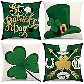 KISVODS St Patricks Day Pillow Covers 18x18 Buffalo Plaid St Patricks Day Decorations Lucky Clover Hat Throw Pillow Covers Shamrock Cushion Case for Sofa Couch Set of 4