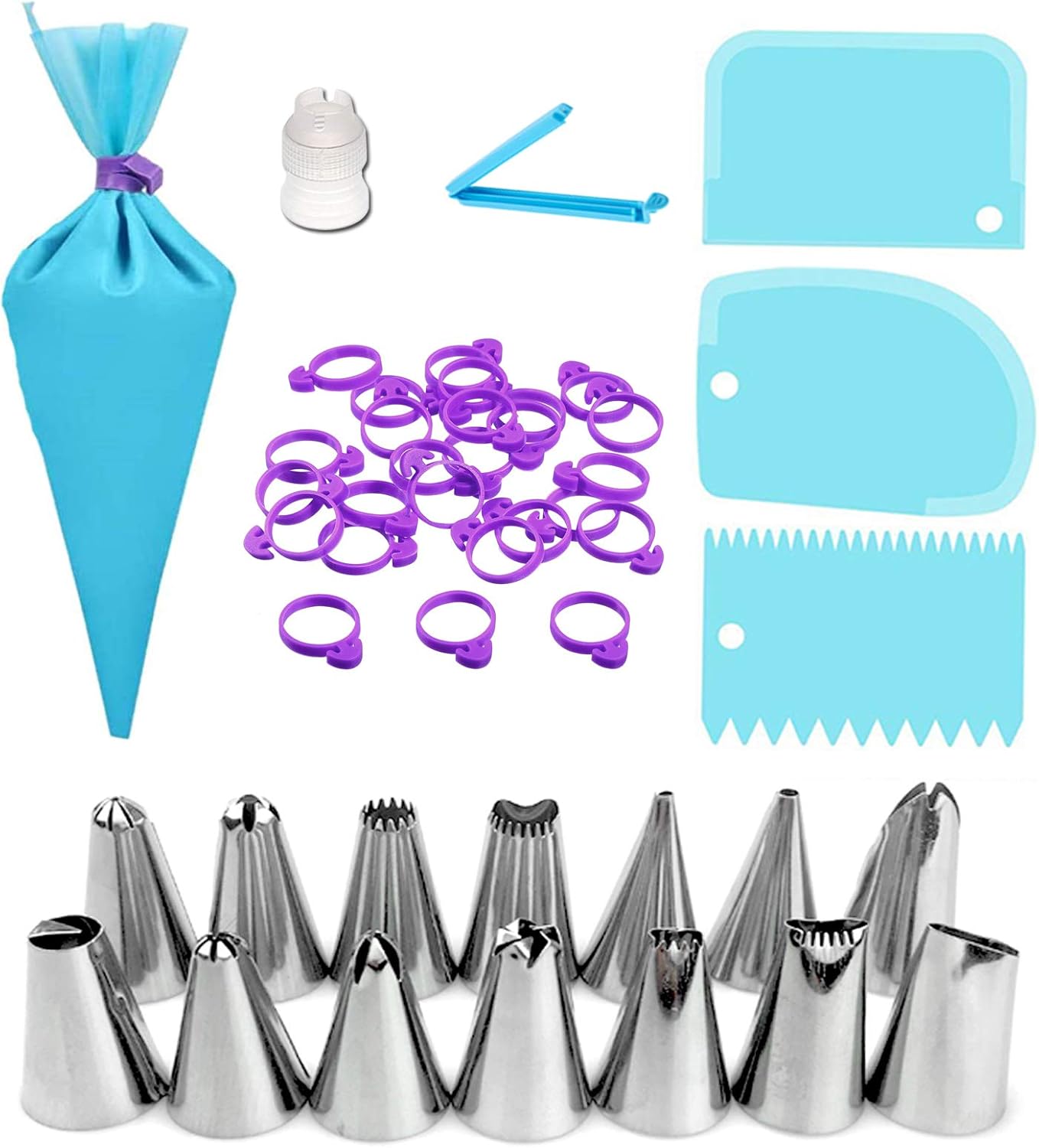 Piping Bags and Tips 70 Pcs Cake Decorating Tools with Reusable Silicone Piping Pastry Bags& Icing Bags Tips&Standard Couplers and 50 Icing Bag Ties