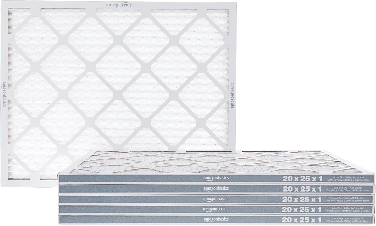Amazon Basics 20x25x1 Air Filter 6-Pack, MERV 8 AC Furnace Filters, Removes Dust, Electrostatic, Allergy Control (Actual Size: 19.75" x 24.75" x 0.75")