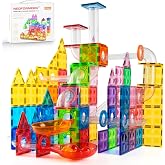 NEOFORMERS Magnetic Tiles Marble Run Set 115 Pcs STEM Magnet Building Toys | Funnels &amp; Slopes, 3D DIY Construction Marble Maze, Educational Learning Gift for Boys Girls Ages 3-8