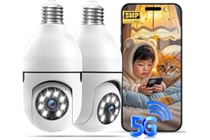 Light Bulb Security Camera Outdoor, 5G/2.4GHz Lightbulb Security Cameras Outdoor Motion Detection and Alarm,Color Night Visio