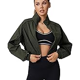 Move With You Athletic Windbreaker Cropped Jacket Women - Lightweight Track Zip Up Sporty Jackets Gym Workout Tops