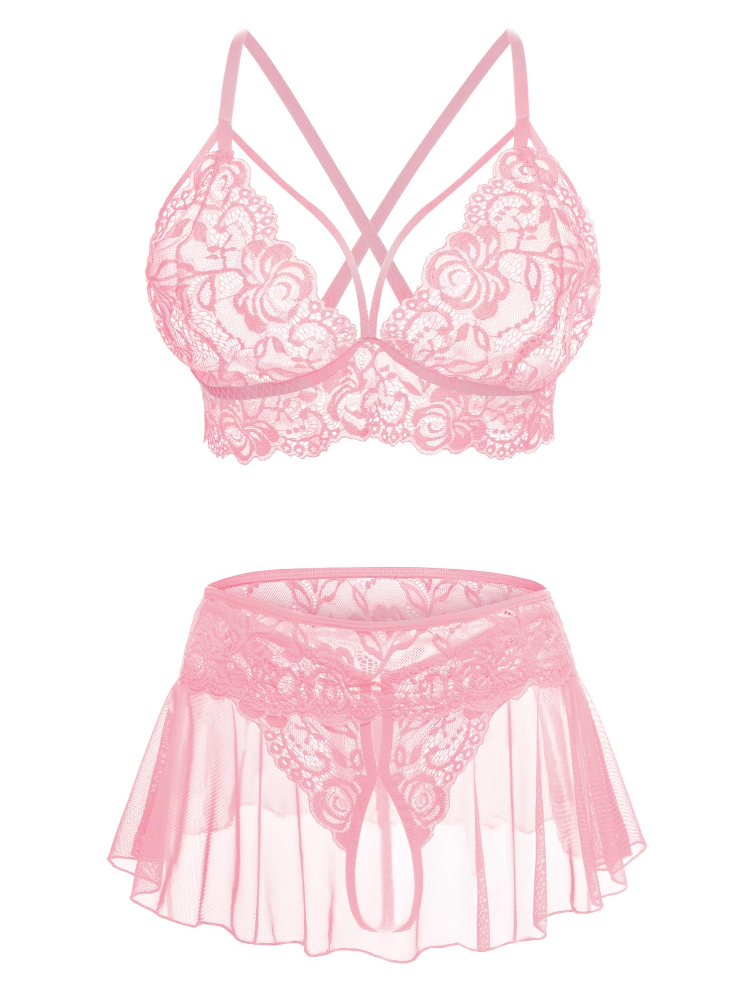 Photo 1 of CRIPOM Pink Lingerie for Women Lace Lingerie Sets Light Pink M