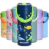 Elemental Insulated Kids Water Bottle, Stainless Steel Water Bottle with Straw Lid & Pop-It Handle, Leak-Proof Water Bottles for School, Boys or Girls, Travelling and Sports, 18oz - Dinosaur