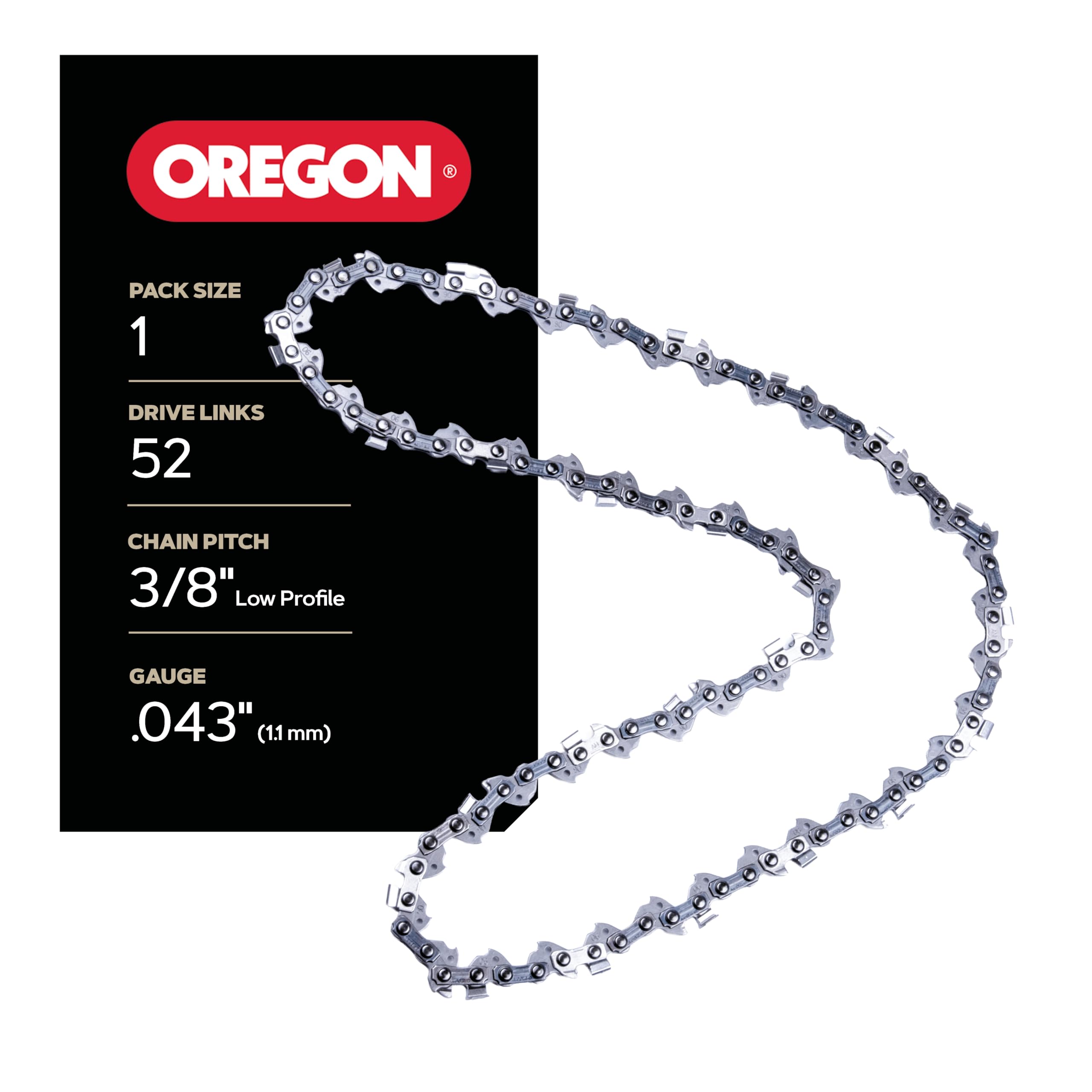 Cadena de motosierra Oregon para barra de 14, LP de 3/8, calibre de 0,043, 52 eslabones motrices