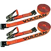 VULCAN Ratchet Strap with Flat Hooks - 2 Inch x 30 Foot - 2 Pack - PROSeries - 3,300 Pound Safe Working Load