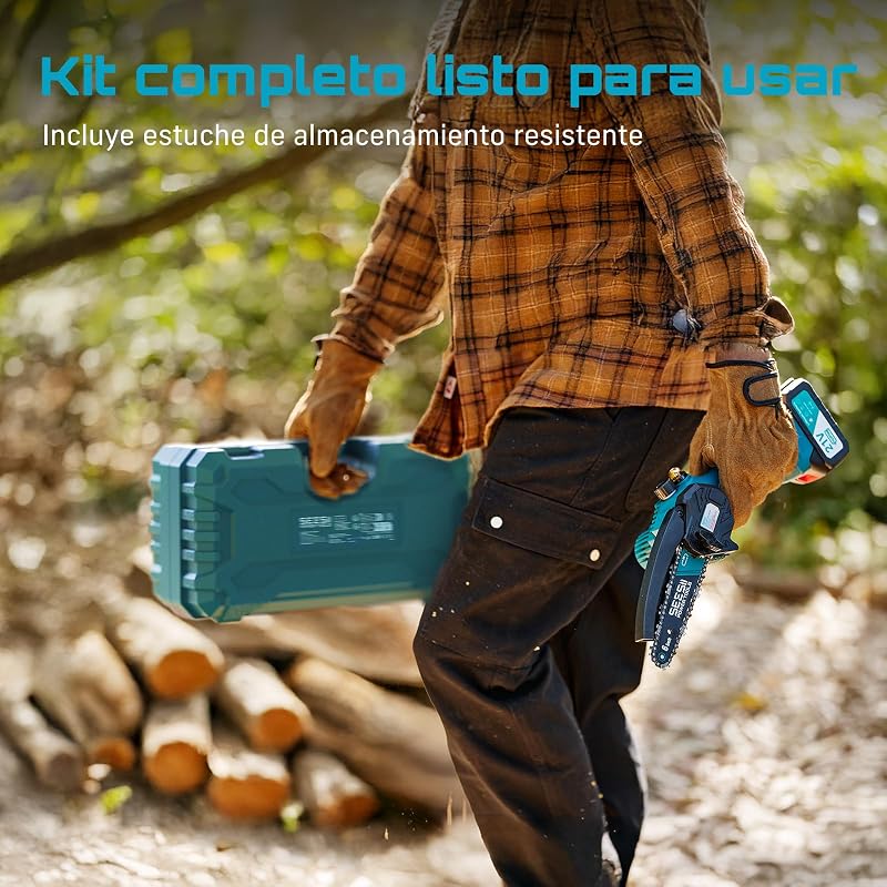 6'' Mini Motosierra Bateria 8000mAh, Motosierra Eléctrica Bateria con Depósito Para El Aceite y Cadena Reemplazable, Motosierra Inalámbrica Portátil para Podar Árboles de Jardinería — foto 7 de 8