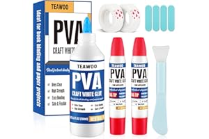 TEAWOO Book Repair & Binding Glue Kit – 8.5 Oz + 2×1.35 Oz Acid-Free PVA Adhesive – Neutral pH, Dries Clear & Flexible for Books, Crafts, Collages & Paper Art, Used for Bookbinding and Book Repair