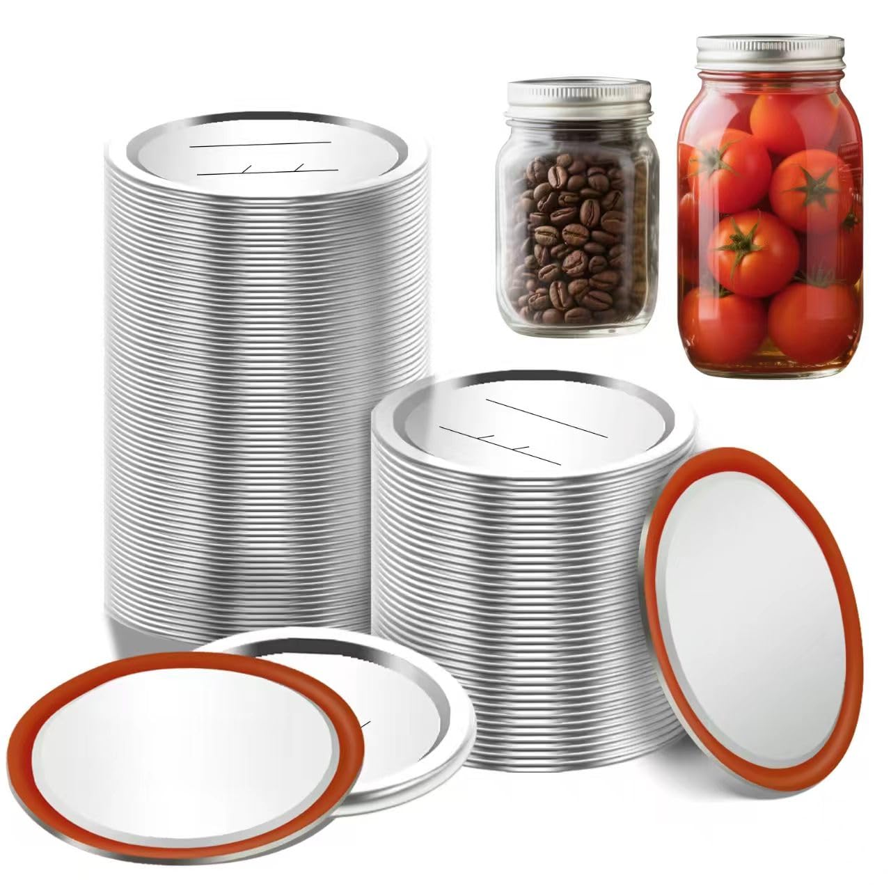 Photo 1 of 100pcs Mason Jar Lids for Wide and Regular Mouth Jars - Canning Lids Regular Mouth, Compatible With Electric Vacuum Sealers (70mm)