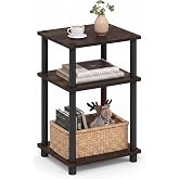 Furinno JUST Toolless 3-Tier Side Table, Open Shelf, Columbia Walnut | Soft-Corner, End Table, Night Stand, Bedside Table, for Living Room, Bedroom, Bathroom