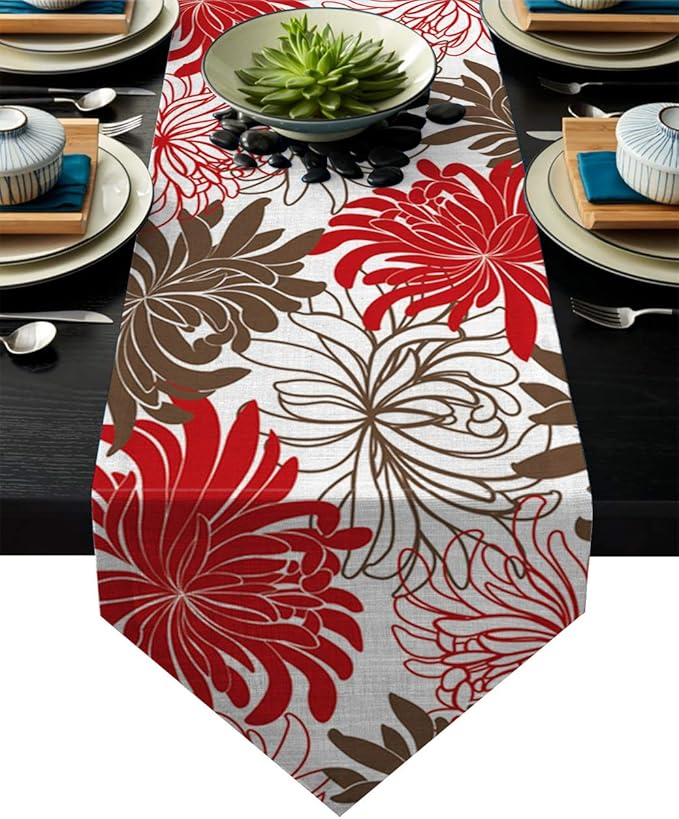 BMALL Table Runner Abstract Japanese Chrysanthemum Table