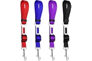 KUUQA 4 Pack Pet Dog Cat Seat Belt, Adjustable Safety Leads Vehicle Car Harness Seat Tether, Nylon Fabric-Red,Blue, Black, Pu