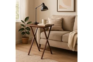 Ergode Folding TV Tray Set of 5 - Durable Small Folding Tables, X-Frame Design, Convenient Snack Tray Tables, Easy Assembly, Ideal for Living Room & Dining (Walnut)