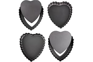 Webake Mini Tart Pan Set of 4 Heart Shaped Quiche Pans with Removable Bottom, Tart Tins for Valentine's Day Baking