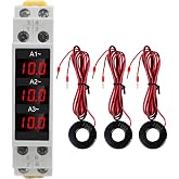 3 Phase Din Rail Voltmeter Ammeter, AC 80‑500V 1‑100A Digital Energy Meter with 3 Sensors, Voltage Current Power Meter Electricity Tester Multimeter Current Power Tester
