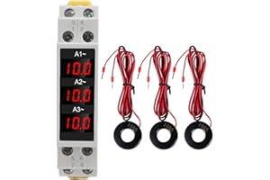 3 Phase Din Rail Voltmeter Ammeter, AC 80‑500V 1‑100A Digital Energy Meter with 3 Sensors, Voltage Current Power Meter Electr