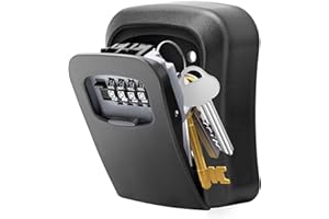 QEEGO key lock box for outside 4-Digit Combination Waterproof Portable Key Storage Lockbox Wall Mount 5 Key Large Capacity for House Key Hide a key for outdoor, Indoor(1-Pack，Black)