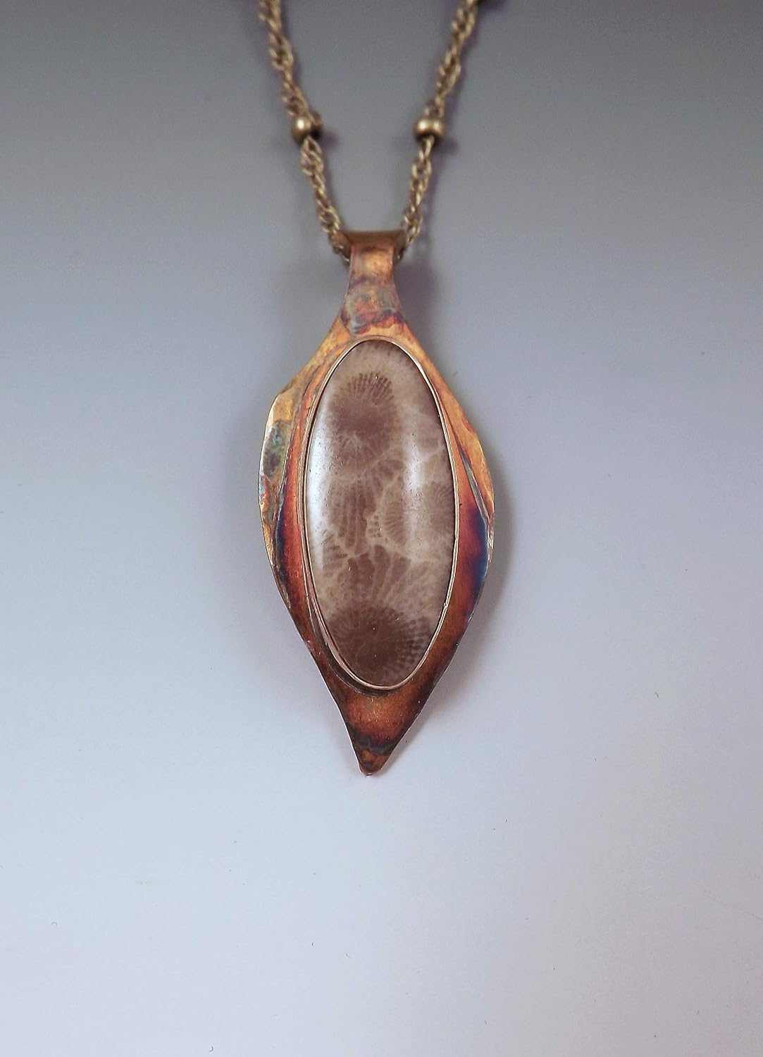 Michigan Petoskey Stone Necklace Rainbow