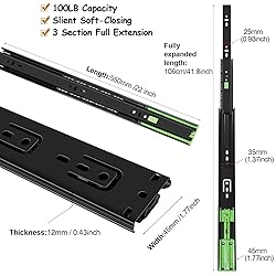22 inch Soft Close Drawer Slides 6 Pairs Ball