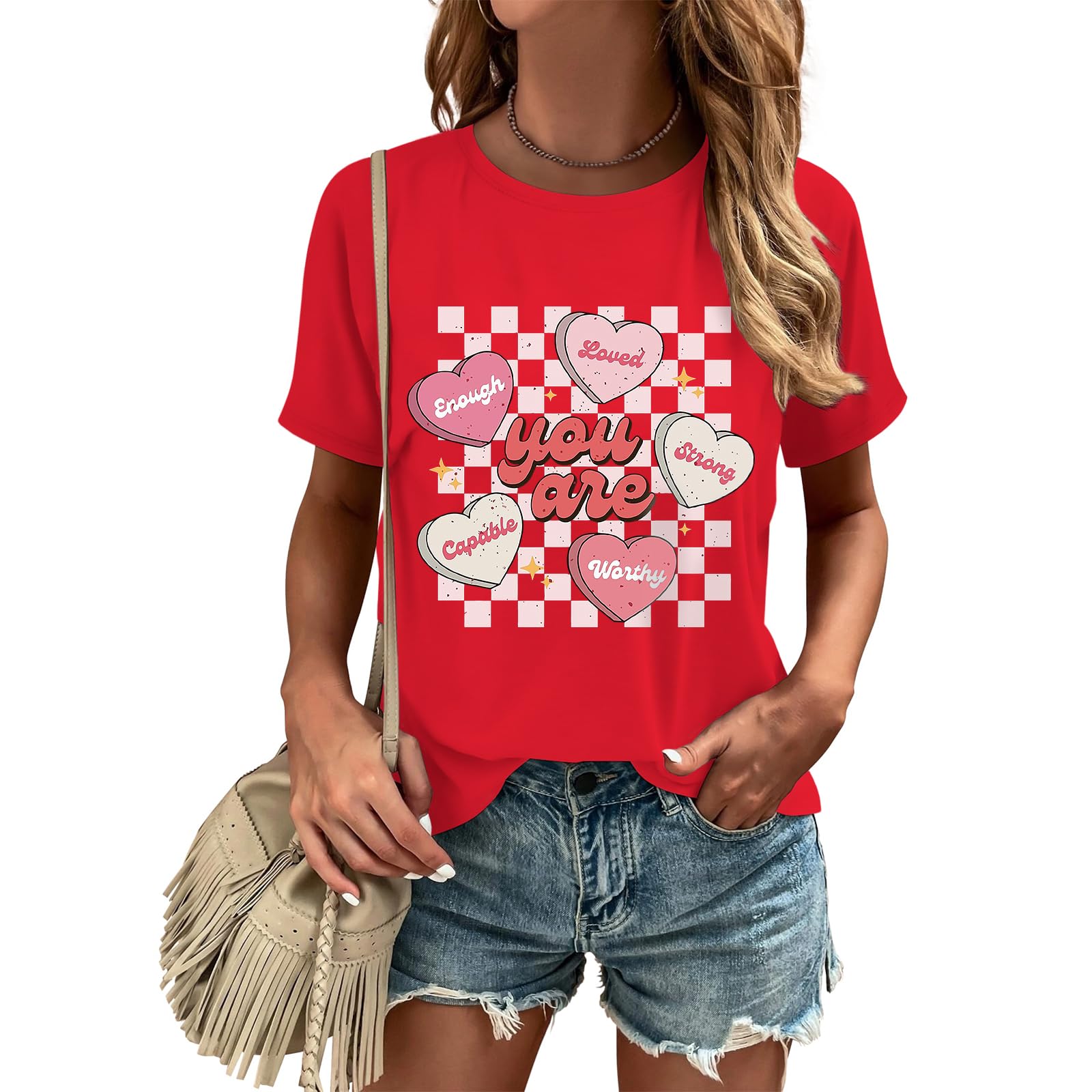 Photo 1 of ??Women's Festival T-Shirt - Funny Holiday Graphic Tee, Valentine's St. Patrick's Easter Mother's Day Print T-Shirt Red S