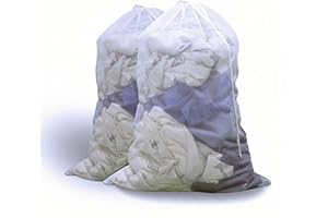 OUVLAIZ 2 Pack Large Mesh Laundry Bag, 24×36 inch Heavy Duty Mesh Laundry Bags Drawstring Lockable, White Laundry Hamper Liner, for Factories, College, Travel, Dorms, Family and Apartment Dwellers