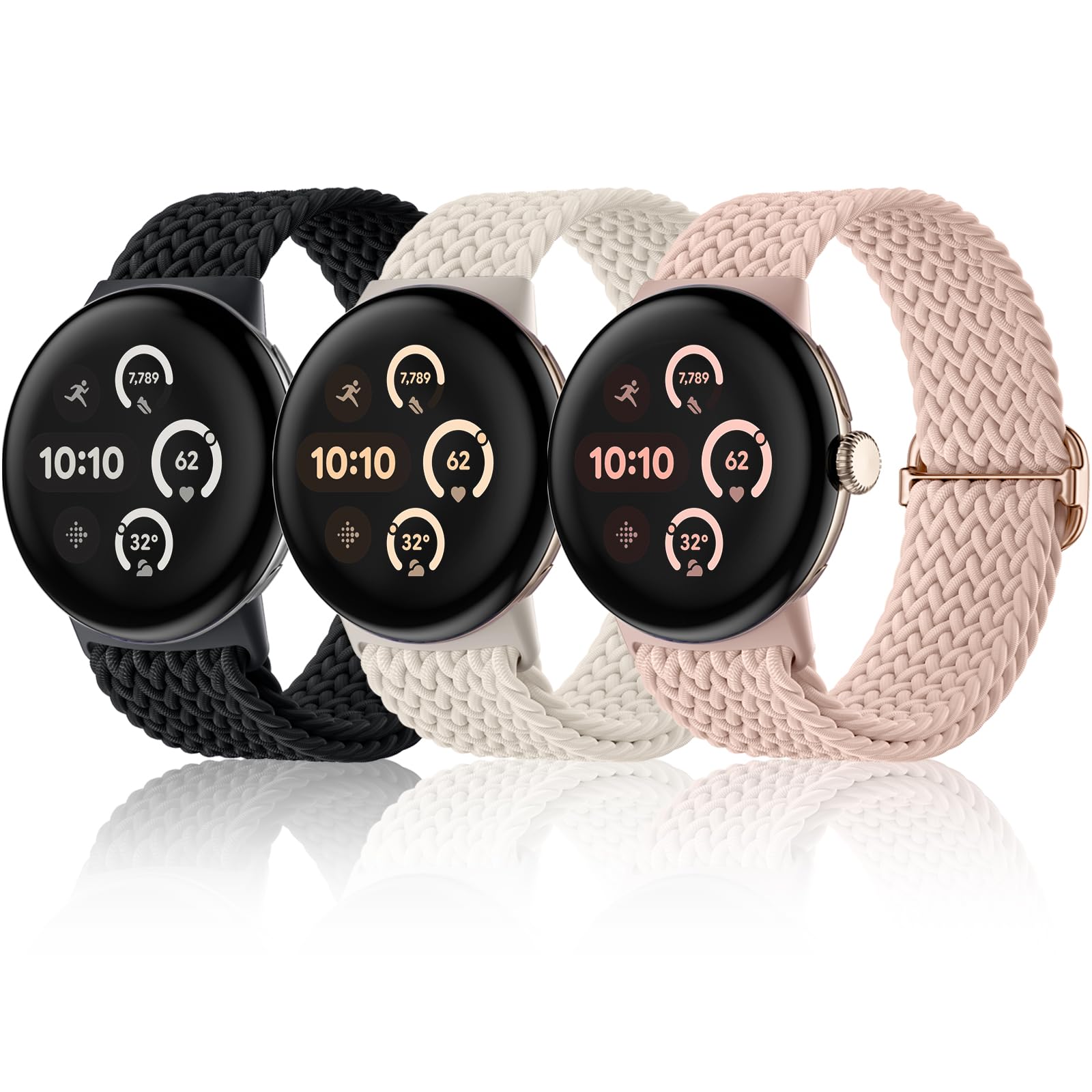 Photo 1 of Maledan Braided Stretchy Band - Compatible with Google Pixel Watch 2 1 3 41mm Band - 3 Pack Soft Nylon Sport Strap for Women & Men