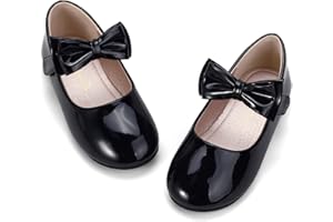 Hehainom Toddler Flower Girls Dress Shoes, Mary Jane Princess Ballet Flats with Bow and Peals for Party School