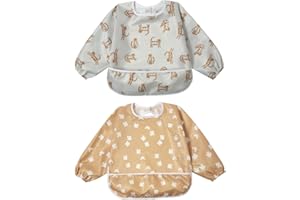 Little Dimsum Baby Bib with Pocket Waterproof Toddler Bibs Infant Feeding Bibs for Boys and Girls, Pack of 2 Colors