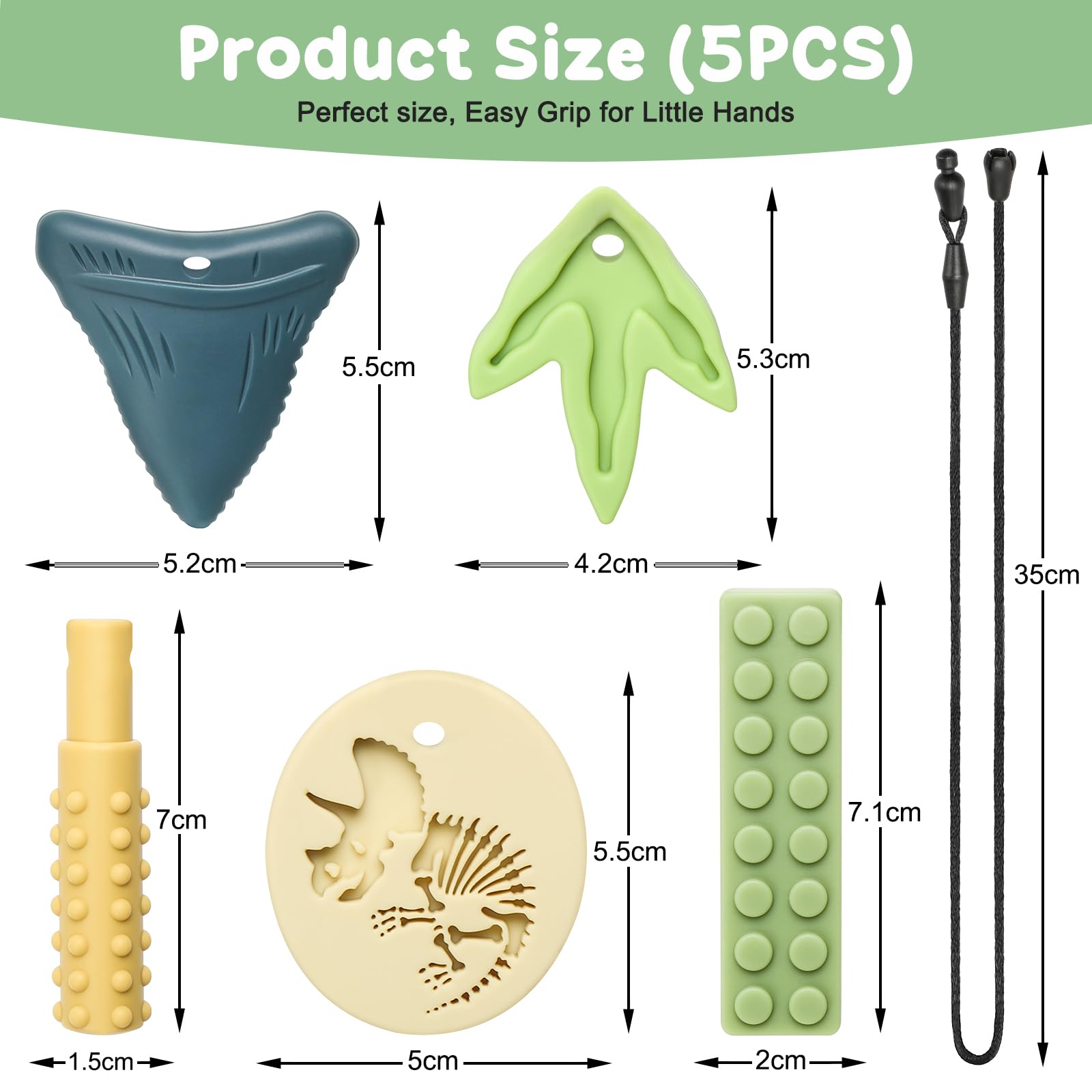 Sensory Chew Necklaces for Aggressive Chewers - Silicone Chewelry for Autism, ADHD, Oral Motor Therapy & Baby Teething - Dinosaur (BPA-Free, Textured Surface)