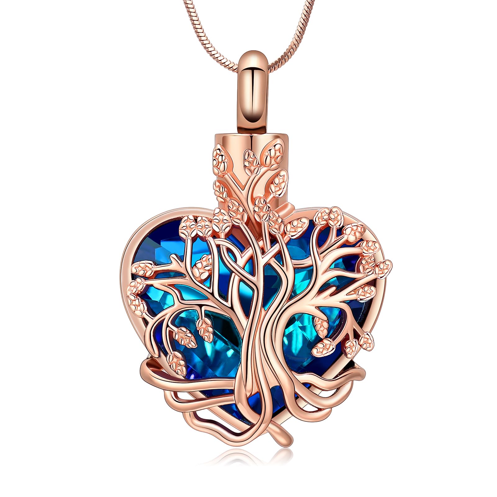 VCCWYQK Heart Tree of Life Urn Necklace for Ashes for Women Stainless Steel Cremation Jewelry Memorial Keepsake Gift for Ash of Loved One (F-3)