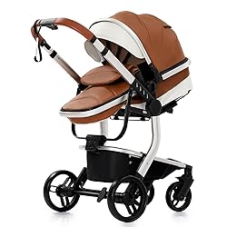 Aveainelle PU Leather 2 in 1 Baby Stroller with