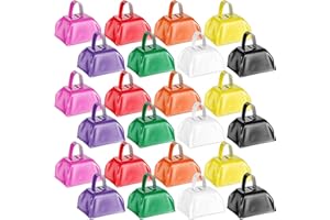 Yeshone 24 Pcs Metal Cowbell with Handle Cow Bells Noise Makers for Sporting Events Small Loud Noisemaker Cow Bell for Wedding Cheering Football Games, 3 x 2.8 x 2.5 Inch(Multicolor)