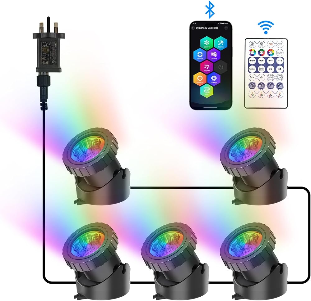 NATPOW Pond Lights Mains Powered RGB Underwater Spotlight Set of 5