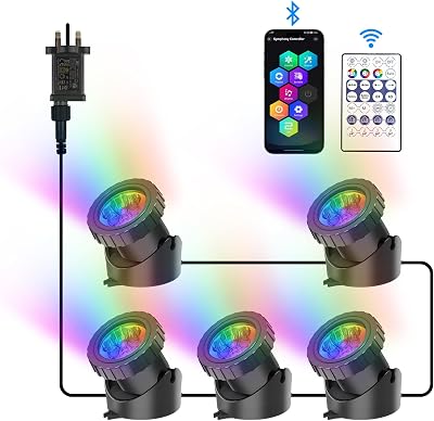 NATPOW Pond Lights Mains Powered RGB Underwater Spotlight Set of 5