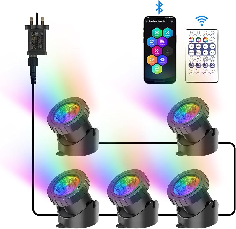 NATPOW Pond Lights Mains Powered RGB Underwater Spotlight Set of 5
