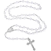 NCPLYGOU Catholic Rosary Crystal Beads Necklace, with Crucifix Rosaries Communion Rosary Christian Gifts Catholic Gifts with Velvet Gift Bag