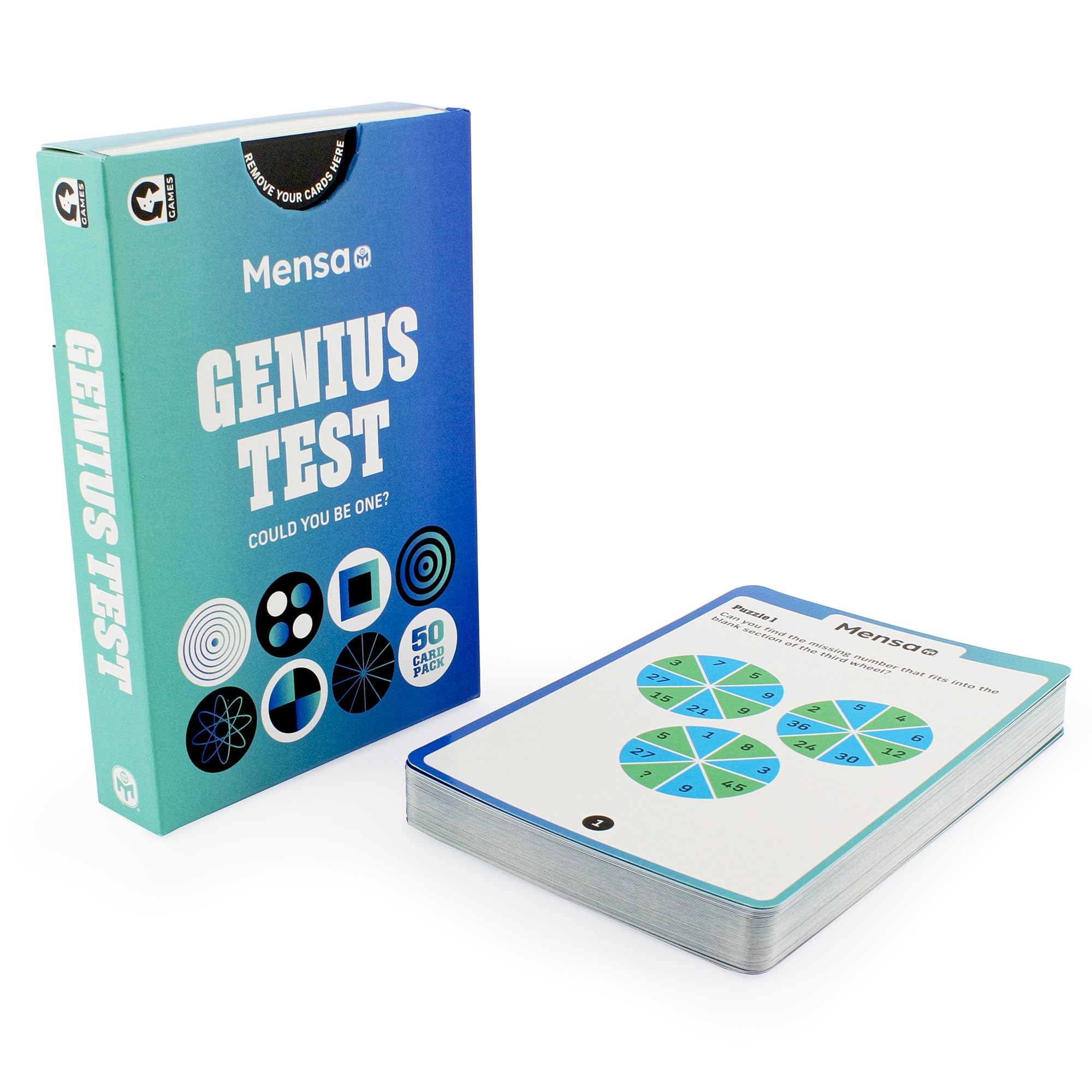 Ginger Fox Official Mensa Genius Test - Test Your Brainpower - 50 Double-Sided Puzzle Cards