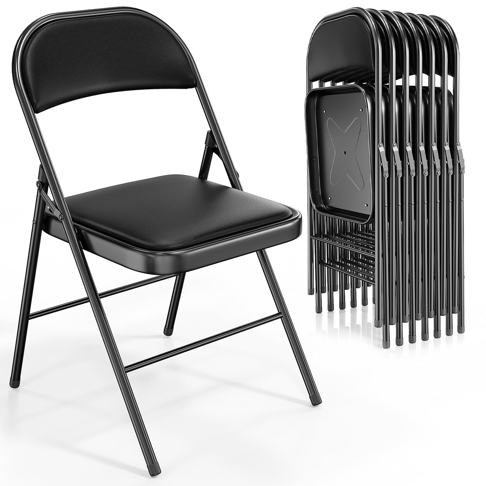 Photo 1 of ** USED/ DAMAGE 1 CHAIR ** VINGLI 8 Pack Folding Chairs with Padded Seats, Metal Frame with Pu Leather Seat & Back, Capacity 350 lbs, Black
