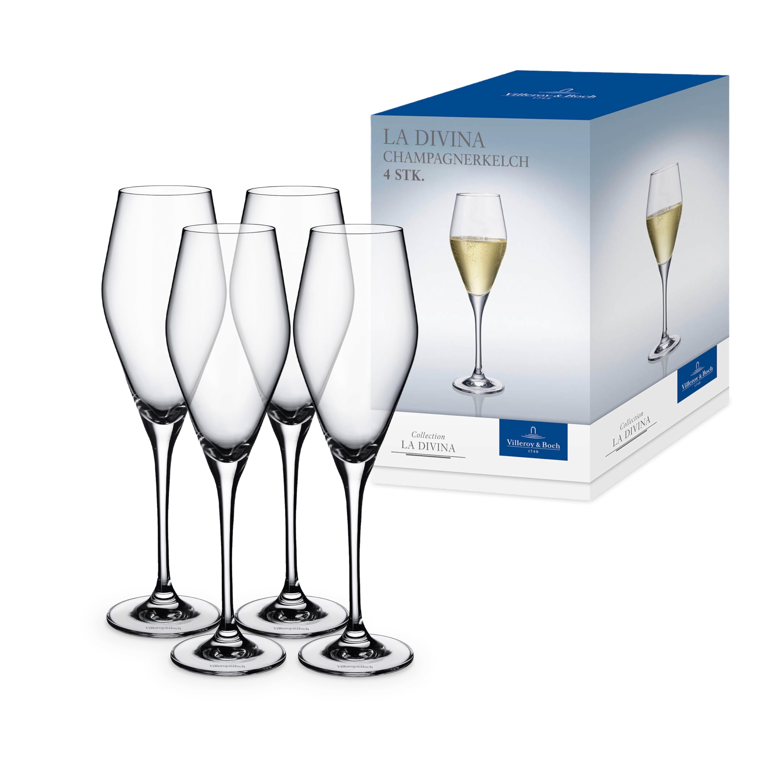Villeroy & Boch – La Divina Champagne Glass Set 4 Pieces 260 ml, Dishwasher Safe, Prosecco Glasses, Flute Glass, Crystal Glass — image 1