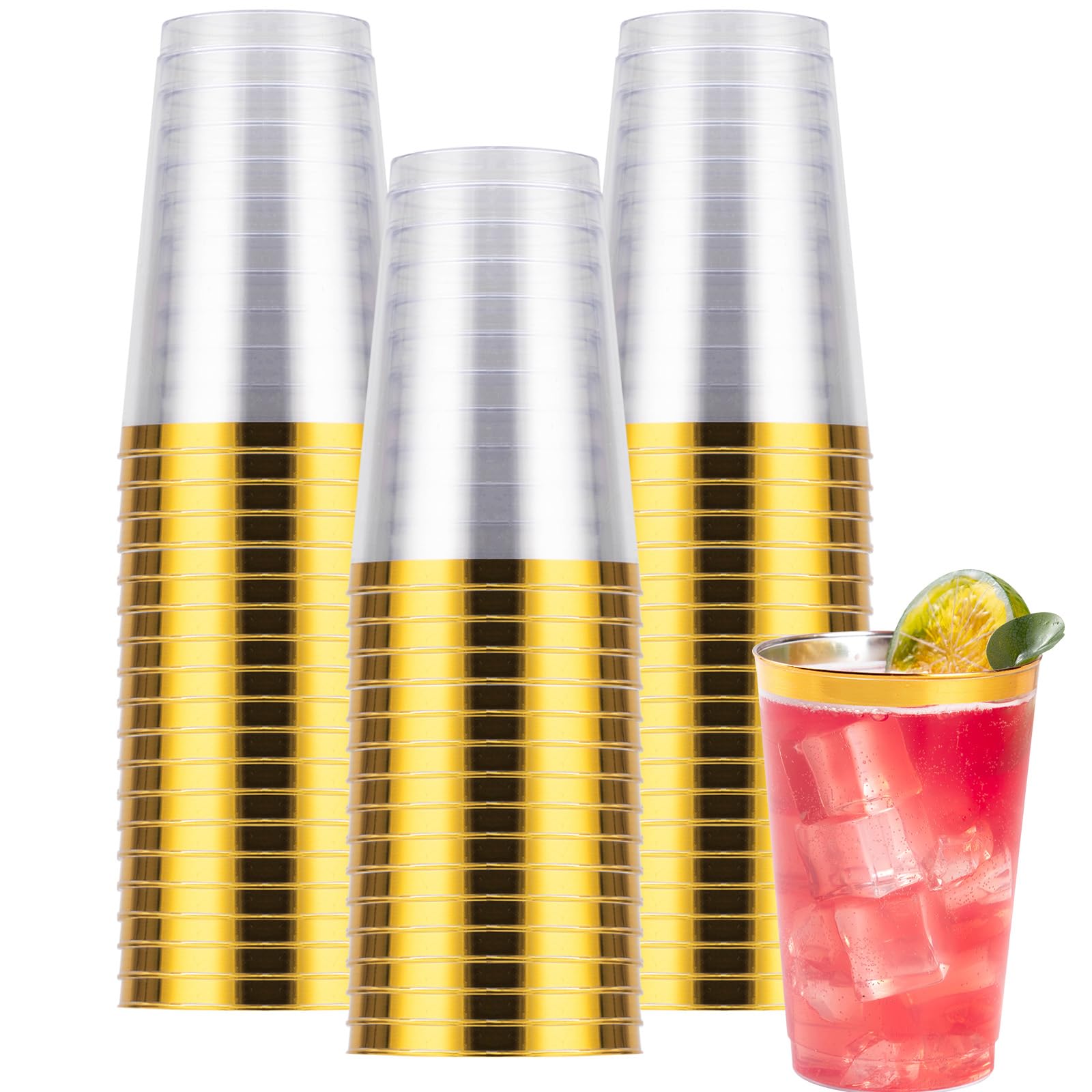Photo 1 of Goodluck 50PCS 14oz Gold Plastic Cups for Party, Disposable Gold Rim Cups, Plastic Cocktail Glasses for Wedding Thanksgiving, Christmas, and Parties
