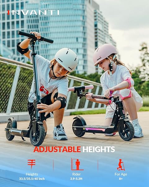 INVANTI KS03 ELECTRIC SCOOTER FOR KIDS AGES 8+, 350W PEAK MOTOR, MAX 12MPH & 10MILES, 7″ SOLID WHEEL, LED LIGHTS & DISPLAY, DOUBLE BRAKING, KIDS ELECTRIC SCOOTER WITH 3 ADJUSTABLE SPEEDS & HEIGHTS
