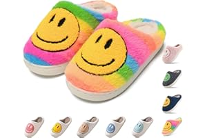 SOOFYLIA Cute Smile Face Slippers for Kids Girls Boys,Soft Plush Happy Face Slippers Non-Slip Toddler Warm House Slippers Little Kids Cartoon Smile Slippers Indoor Outdoor
