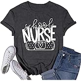 VQD Womens School Nurse Shirt Nurse Heart Tshirt Nursing Life Tee Top