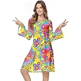 bopika 60s 70s Hippie Disco Dress Costume Women's Retro Disco Outfit Women Halloween Floral Dresses