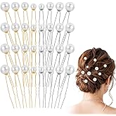 YBEATY 32 PCS Wedding Pearl Hair Pins U Shaped Pearl Hair Accessories Bobby Pins Barrette Wedding White Pearls Hairs Accessories Bobby Clips for Brides Bridesmaids Women Styling Silver